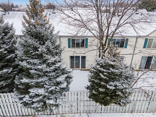 view of snow covered building