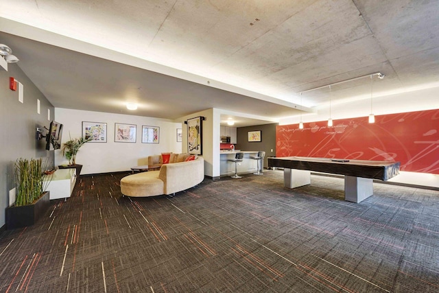 playroom featuring billiards and carpet flooring