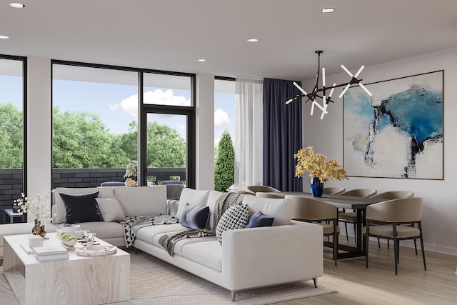 5114 S Kenwood Ave Unit Phb, Chicago, IL 60615 - living area with a chandelier, light wood-style floors, recessed lighting, and baseboards