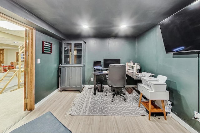 office area with hardwood / wood-style flooring