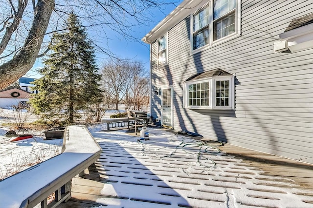 view of snow covered patio