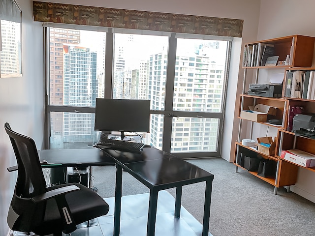 home office featuring light carpet and plenty of natural light