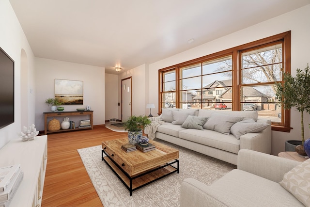 living room featuring light wood-type flooring