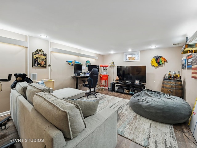 living room with hardwood / wood-style floors