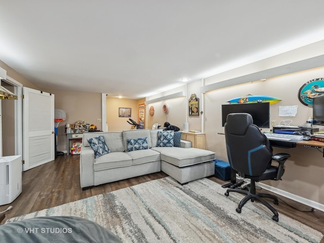 home office featuring dark hardwood / wood-style flooring