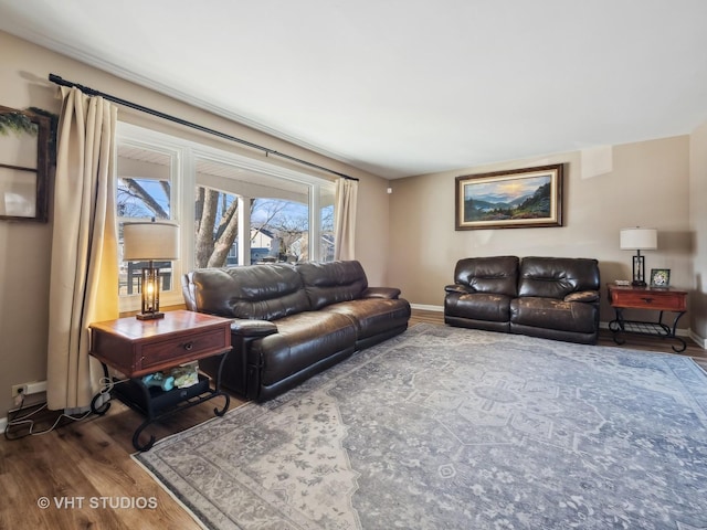 living room with dark wood-type flooring