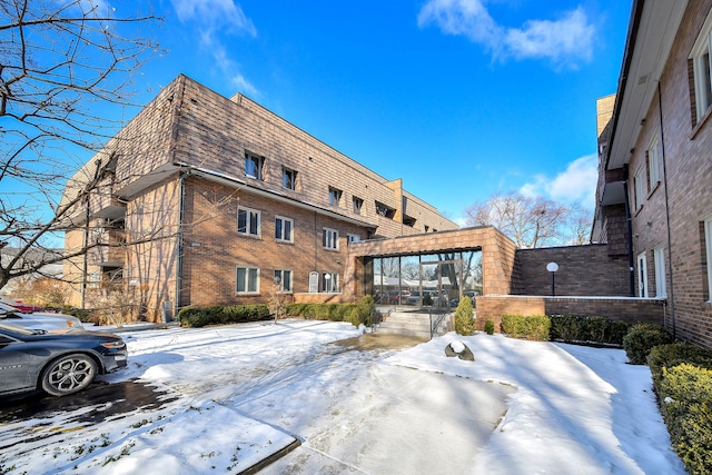 view of snow covered building