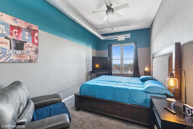 bedroom featuring ceiling fan and carpet floors