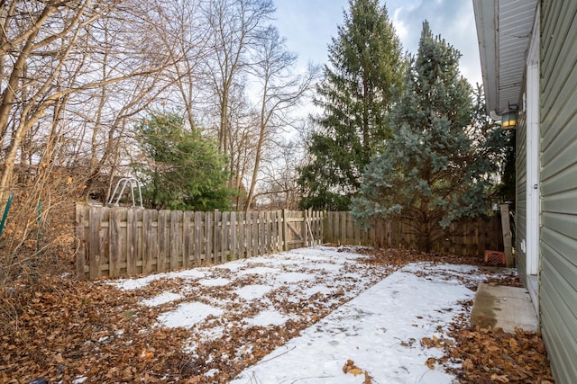 view of yard layered in snow