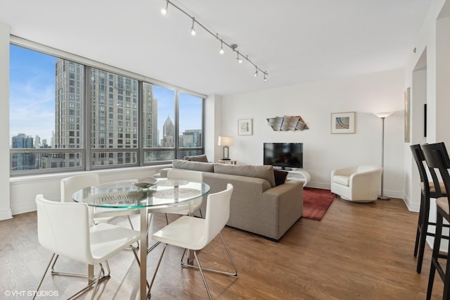 dining room featuring hardwood / wood-style flooring and a healthy amount of sunlight