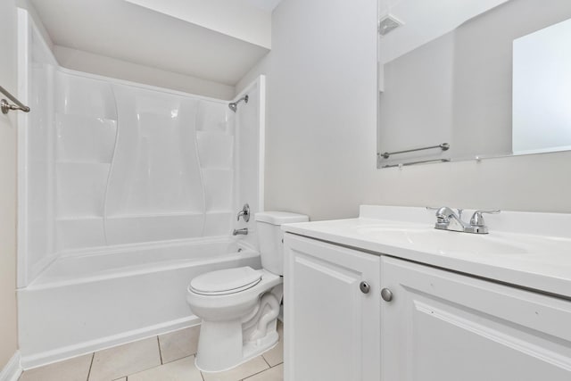 full bathroom with toilet, shower / washtub combination, vanity, and tile patterned floors