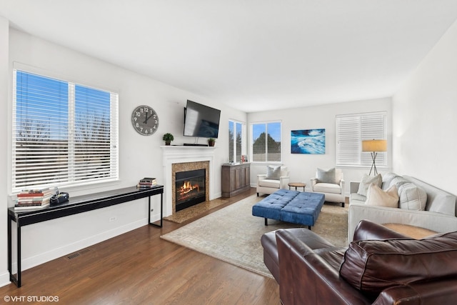 living room featuring dark hardwood / wood-style flooring