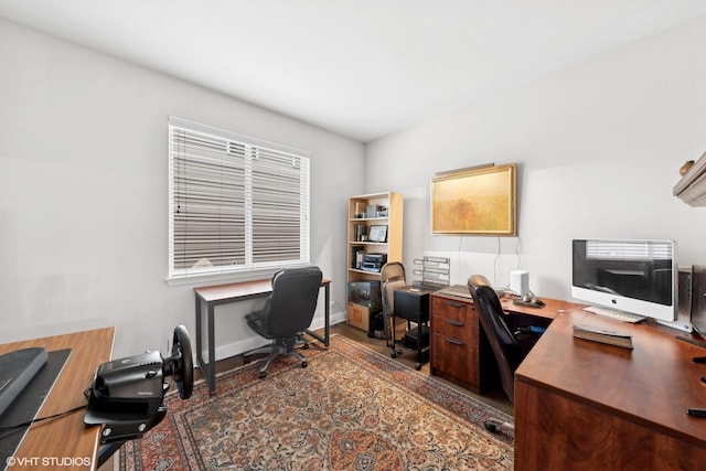 office space featuring dark hardwood / wood-style floors