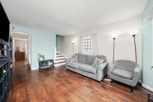 living room featuring dark hardwood / wood-style floors