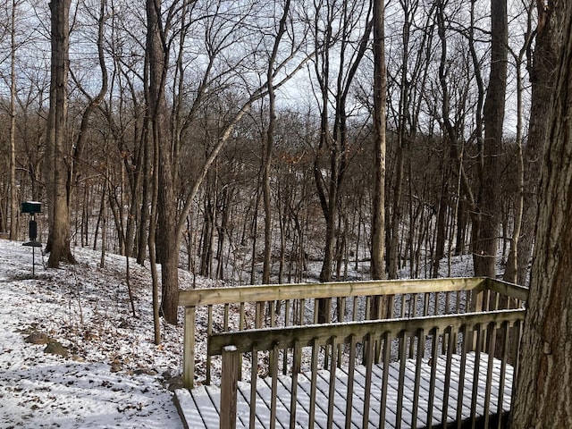 view of snow covered deck