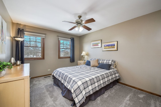 bedroom featuring ceiling fan and carpet flooring