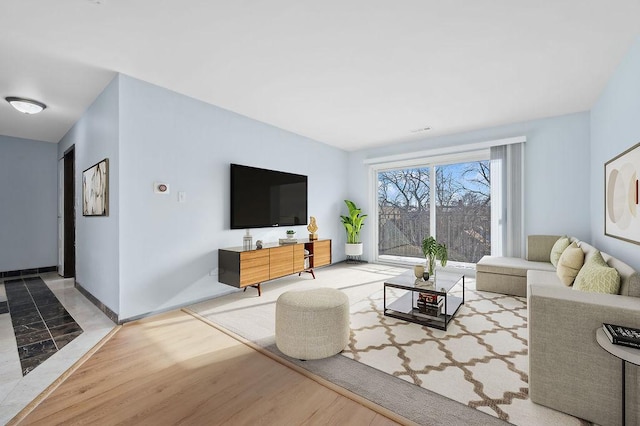 living room with light wood-type flooring