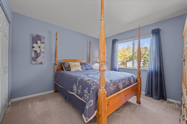 carpeted bedroom with a closet