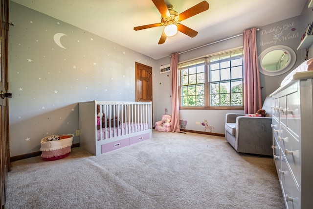 unfurnished bedroom with ceiling fan and carpet flooring