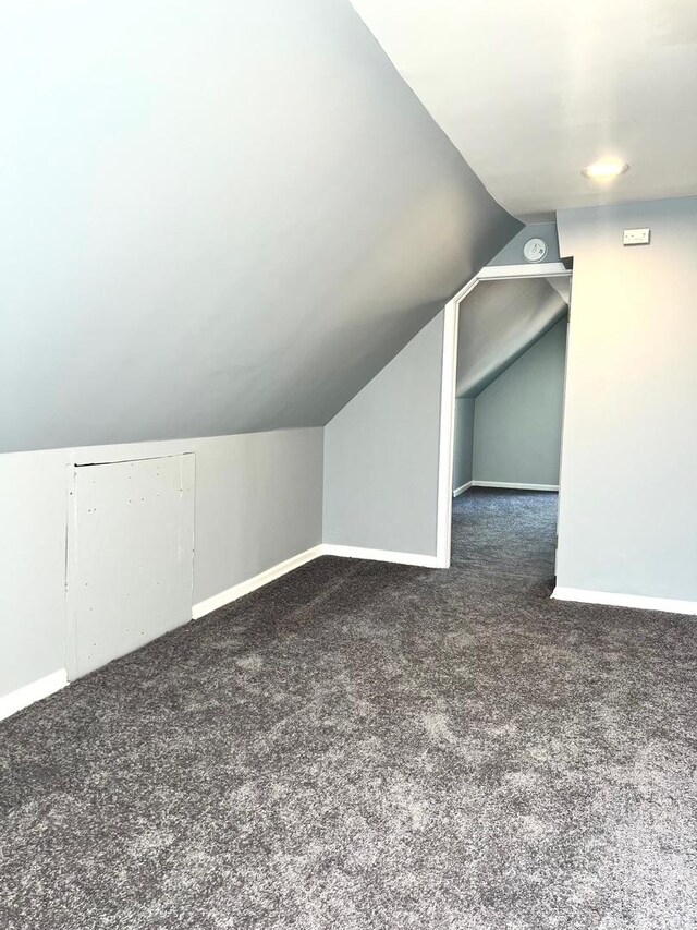 additional living space featuring dark colored carpet, vaulted ceiling, and a wealth of natural light