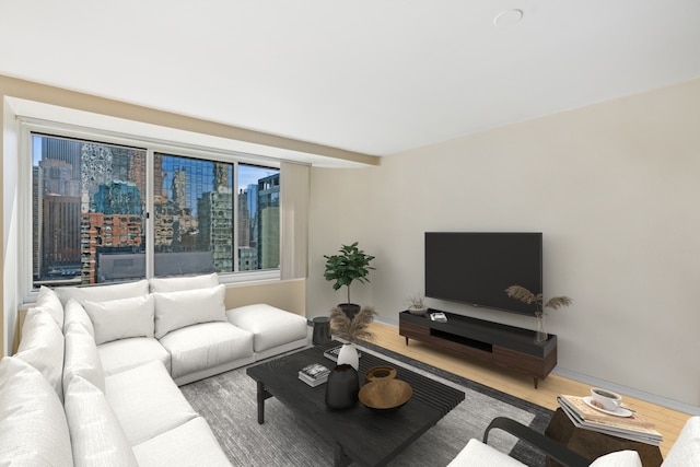 living room with hardwood / wood-style floors