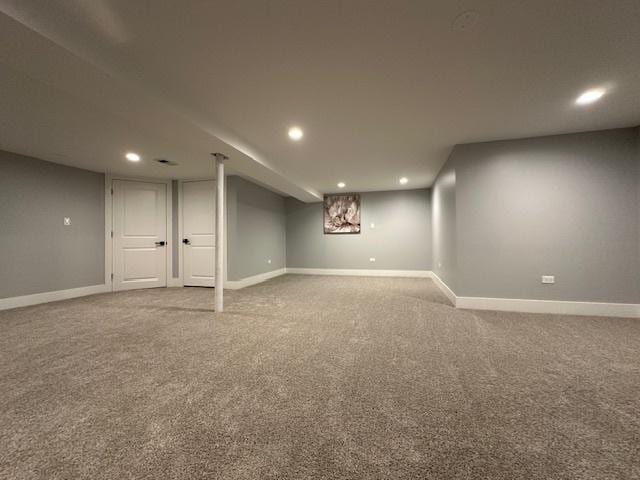 basement with carpet floors