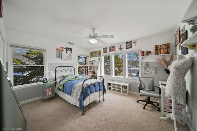 bedroom with carpet floors and ceiling fan