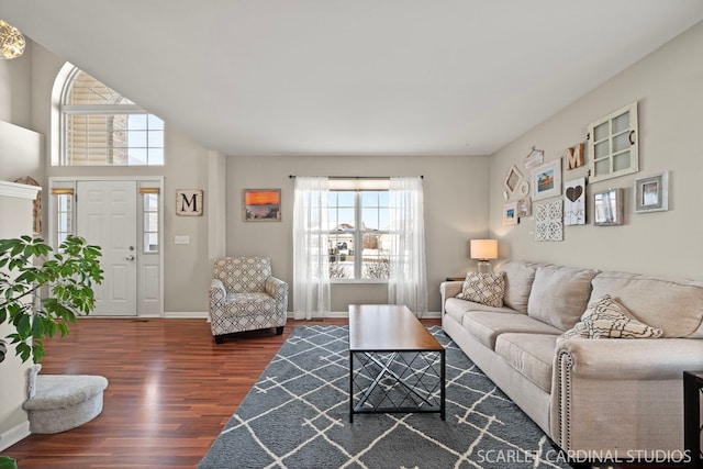 living room featuring dark hardwood / wood-style floors