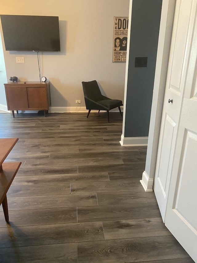 sitting room with dark hardwood / wood-style flooring