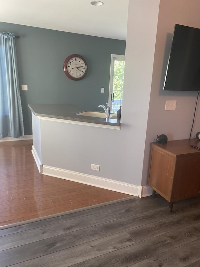 kitchen with sink and dark hardwood / wood-style floors