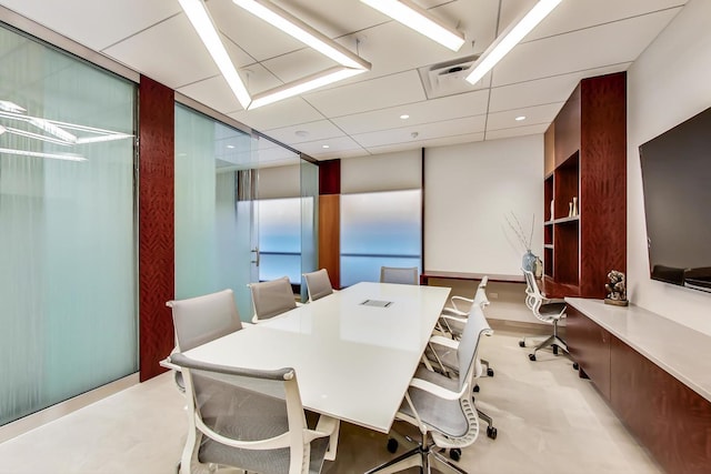 home office with a drop ceiling