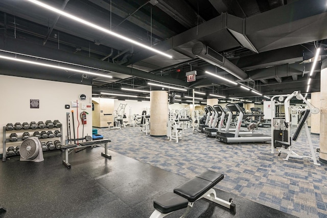 gym with carpet flooring