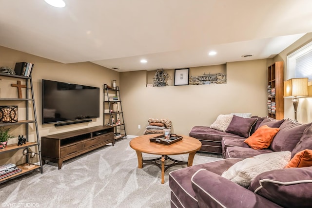 living room with light carpet