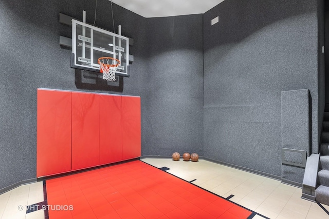 view of basketball court featuring basketball hoop