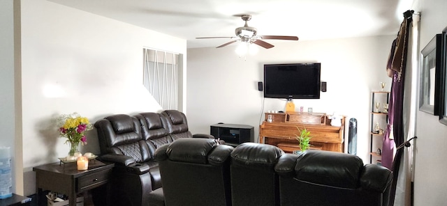 living room with ceiling fan