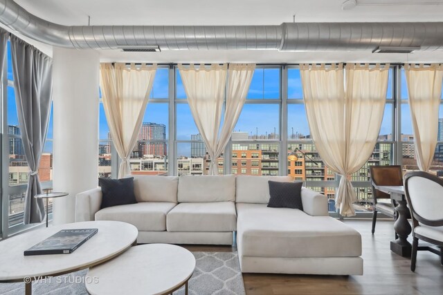 living room with hardwood / wood-style floors