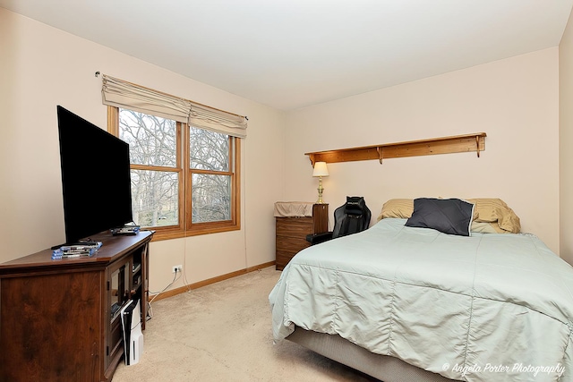 bedroom with light carpet