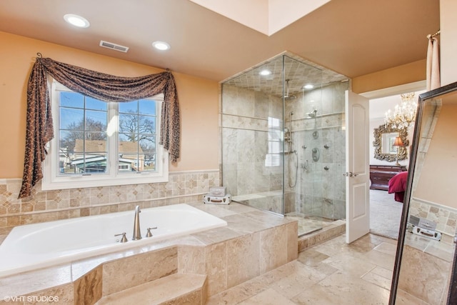 bathroom with plus walk in shower