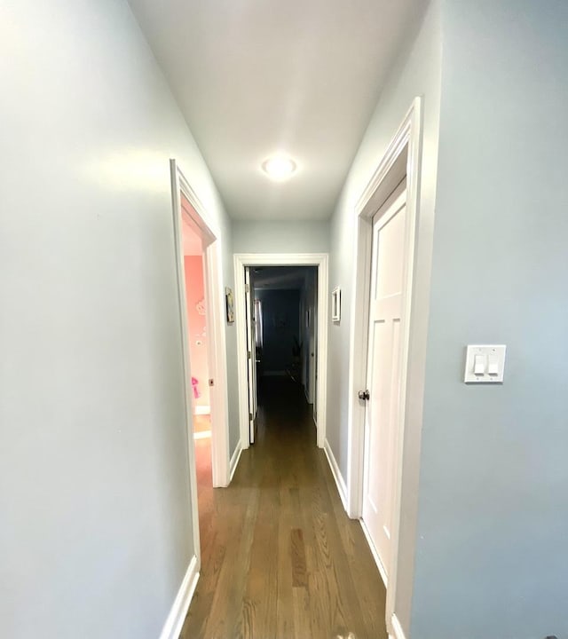 hallway featuring dark wood-type flooring