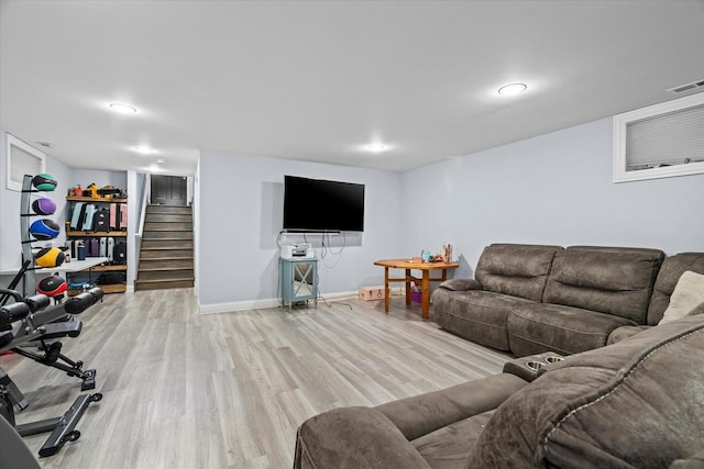 living room featuring light wood-type flooring