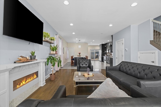 living room featuring dark hardwood / wood-style floors