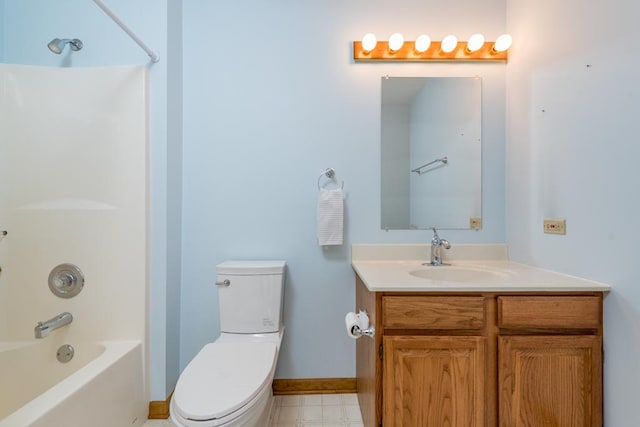 full bathroom featuring shower / tub combination, vanity, and toilet