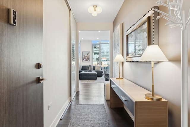 hallway featuring dark hardwood / wood-style flooring