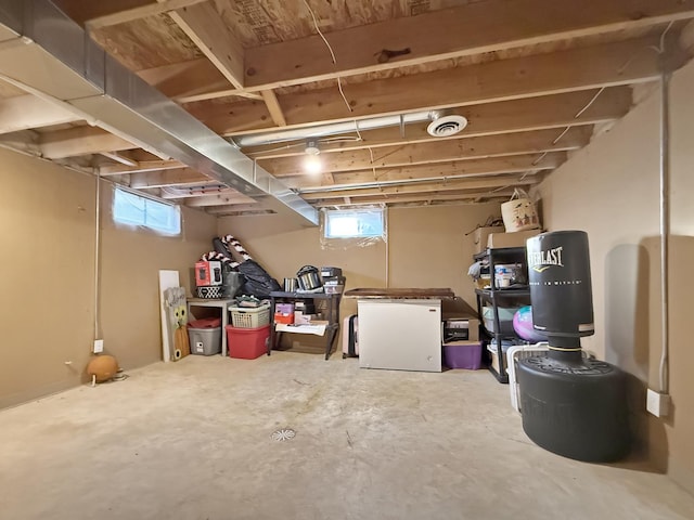 basement with fridge