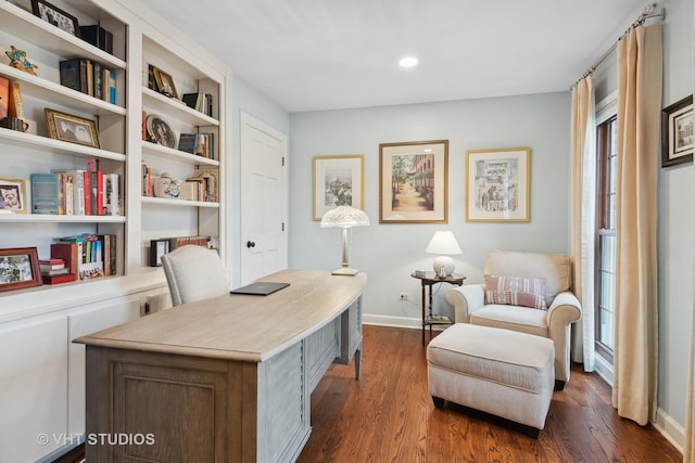 office space featuring dark hardwood / wood-style flooring