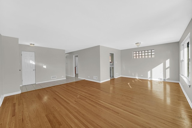 unfurnished living room featuring light wood-type flooring