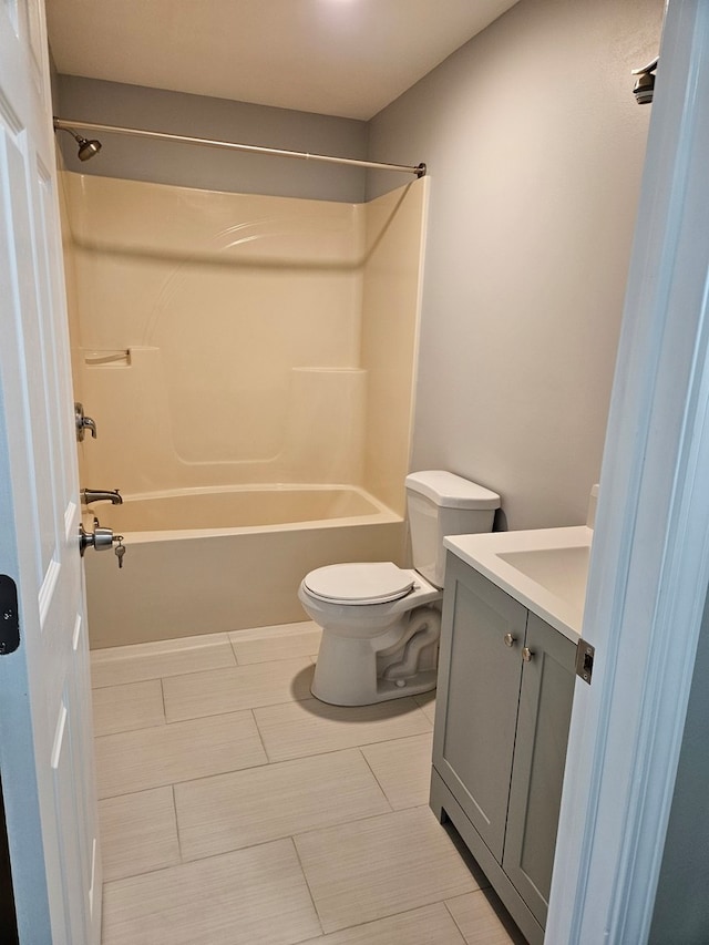 full bathroom with toilet, shower / bath combination, and vanity