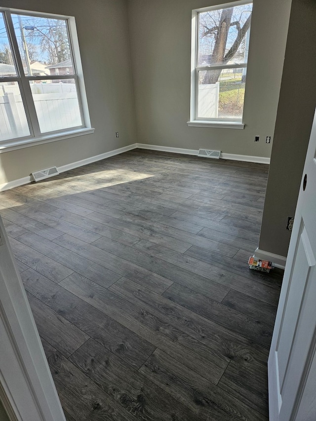 spare room featuring dark wood-type flooring and plenty of natural light