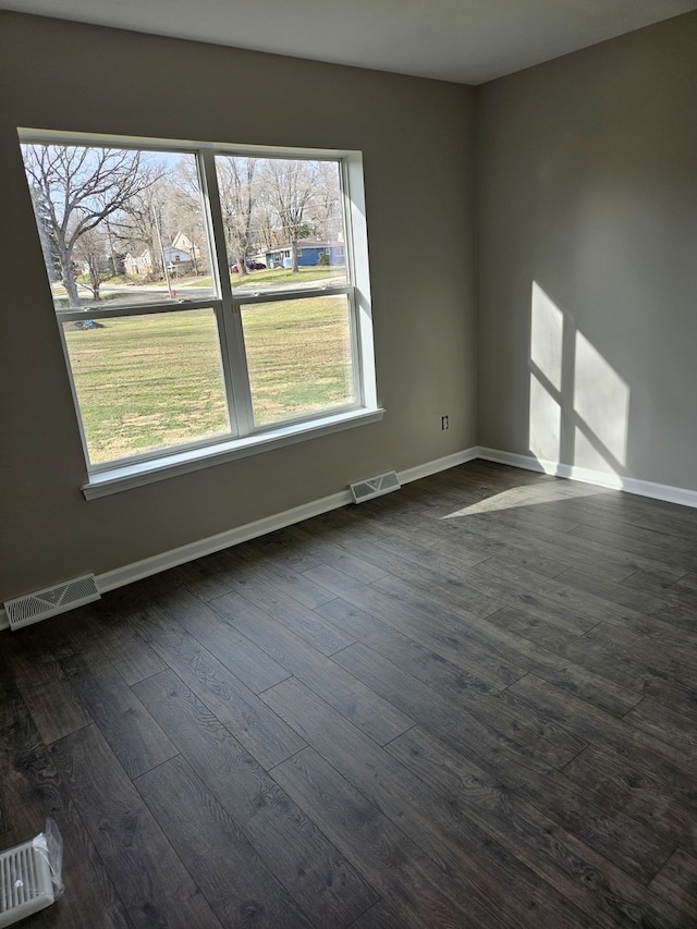 spare room featuring plenty of natural light and dark hardwood / wood-style floors