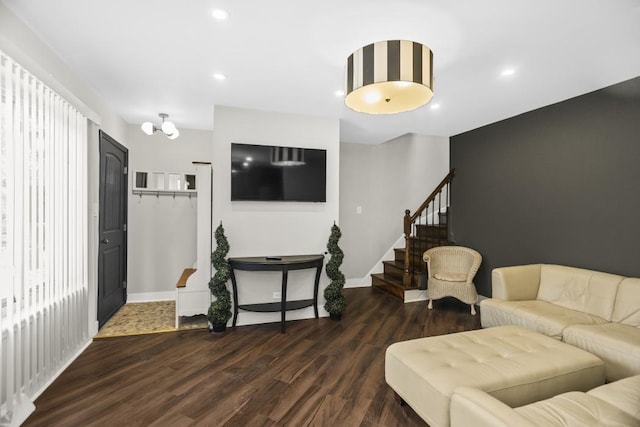 living room with dark wood-type flooring